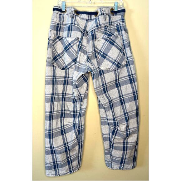 Free People We The Free Moxie Plaid Pull On Barrel Leg Jeans Drawstring Sz 27 - Picture 8 of 12